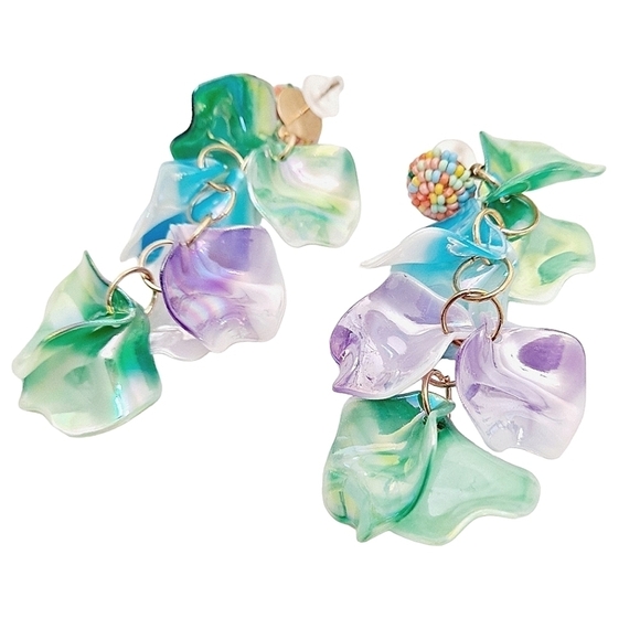 💖 2/$30 Colorful Resin Dangle Earrings Green blue Beaded Drop boho Statement - Picture 6 of 11